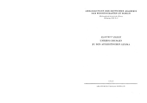 Untersuchungen zu den Attizistischen Lexika