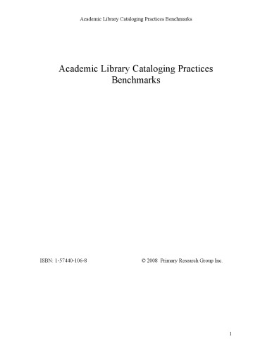 Academic Library Cataloging Practices Benchmarks