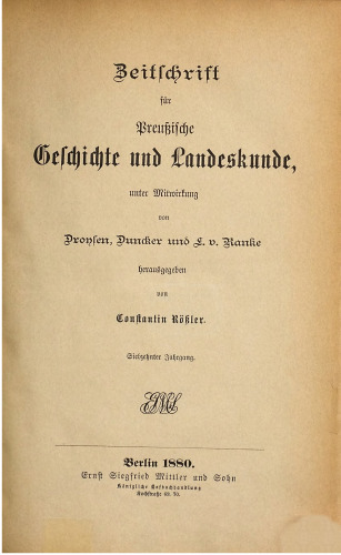 Zeitschrift für preussische Geschichte und Landeskunde