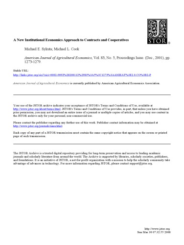 A New Institution Economics Approach to Contracts and Cooperatives