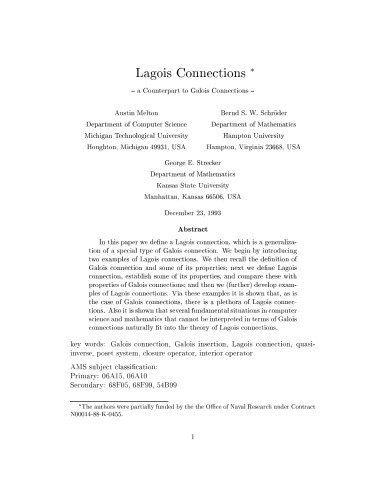 Lagois Connections - a Counterpart to Galois Connections