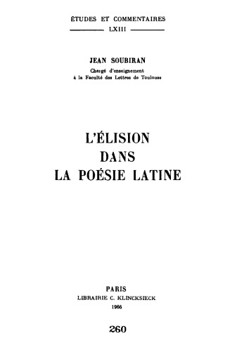 L'Élision dans la poésie latine