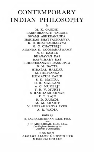 Contemporary Indian Philosophy (The Muirhead Library of Philosophy)