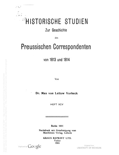 Zur Geschichte des Preussischen Correspondenten von 1813 und 1814