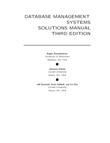 Database Management Systems Solutions Manual