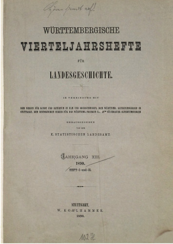 Württembergische Vierteljahreshefte für Landeskunde