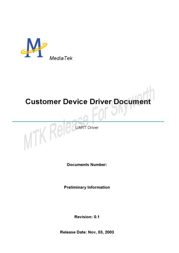 UART Driver. Customer Device Driver Document