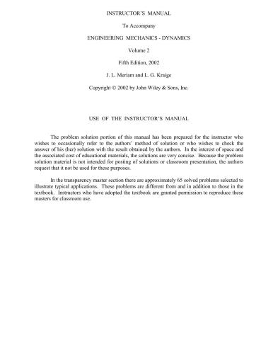 Engineering Mechanics DYNAMICS (Solutions)