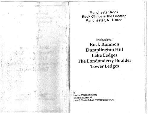 Manchester Rock: Rock Climbs in the Greater Manchester, N.H. area