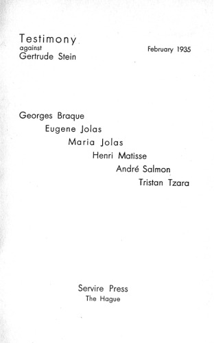 Testimony against Gertrude Stein