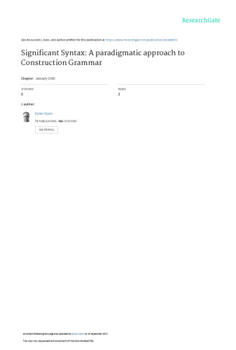 Significant Syntax: A paradigmatic approach to Construction Grammar