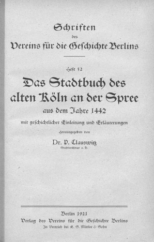 Das Stadtbuch des alten Köln an der Spree aus dem Jahre 1442