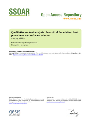 Qualitative content analysis: theoretical foundation, basic procedures and software solution