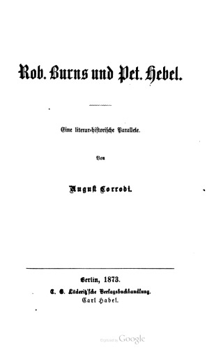 Rob. Burns und Pet. Hebel. Ein literar-historische Parallele