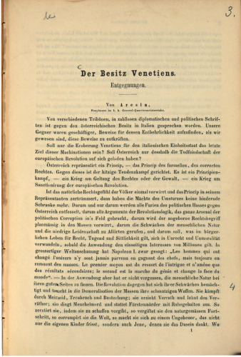 Der Besitz Venetiens. Entgegnungen