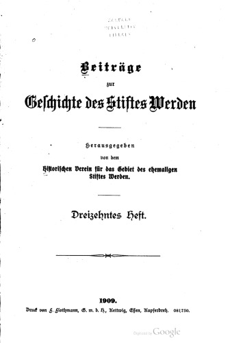 Beiträge zur Geschichte des Stiftes Werden