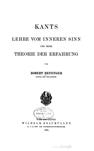 Kants Lehre vom Inneren Sinn und seine Theorie der Erfahrung