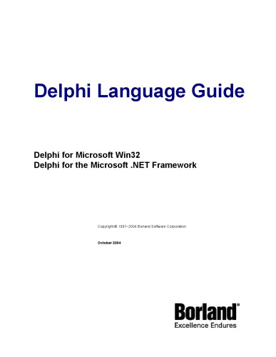 Delphi Language Guide. Microsoft Win32 & .NET Framework