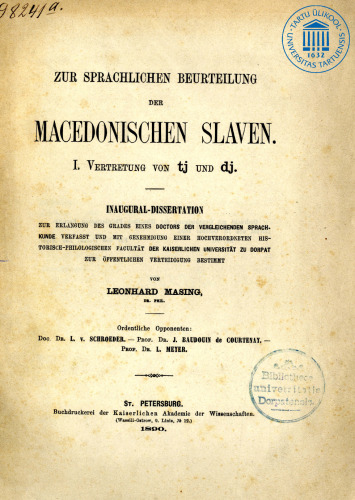Zur Sprachlichen Beurteilung der Macedonischen Slaven
