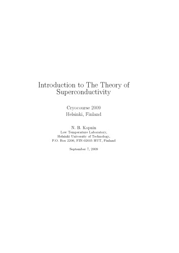 Introduction to The Theory of Superconductivity