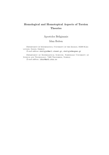 Homological and Homotopical Aspects of Torsion Theories