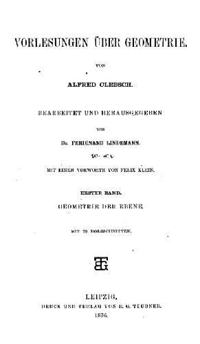 Vorlesungen ueber Geometrie, Band 1: Geometrie der Ebene