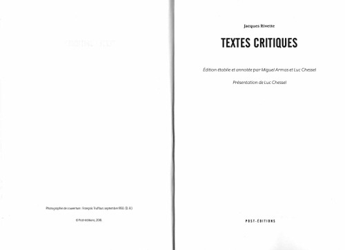 Jacques Rivette - Textes Critiques