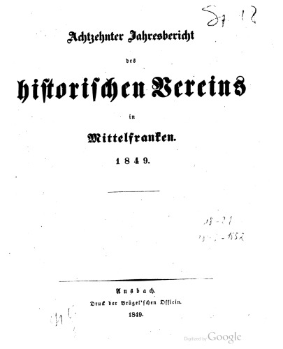 Jahresbericht des Historischen Vereins in Mittelfranken