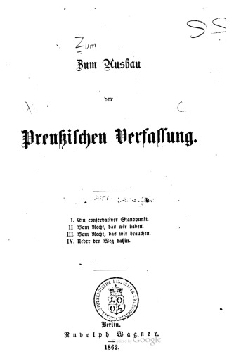 Zum Ausbau der preußischen Verfassung
