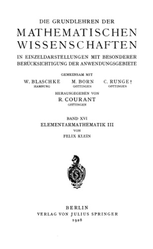 Elementarmathematik vom höheren Standpunkte aus