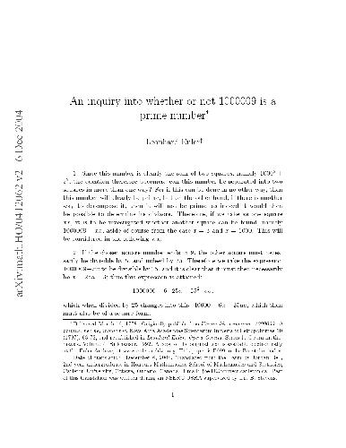 An inquiry into whether or not 1000009 is a prime number