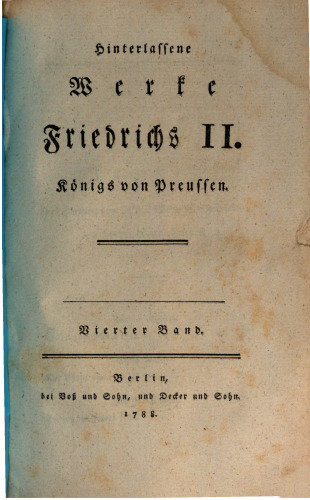 Hinterlassene Werke Friedrichs II., Königs von Preußen
