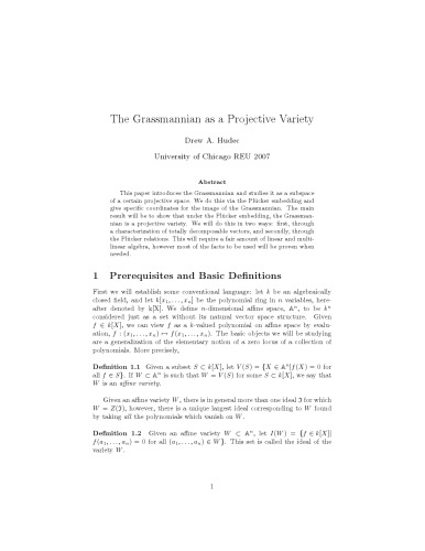 The Grassmannian as a Projective Variety
