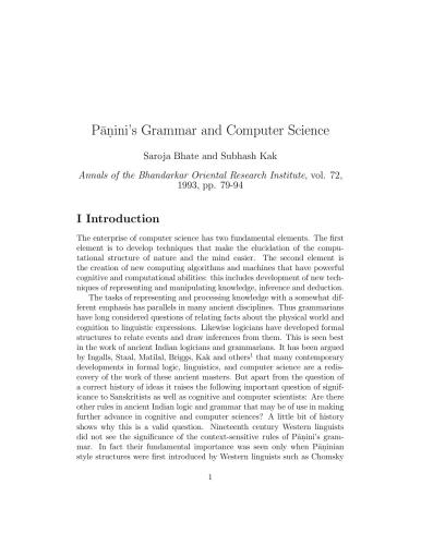 Panini's Grammar and Computer Science