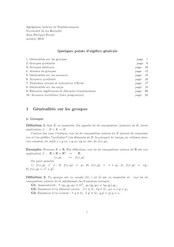Quelques points d’algèbre générale