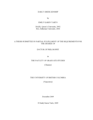Early Greek Kinship (British Columbia PhD)