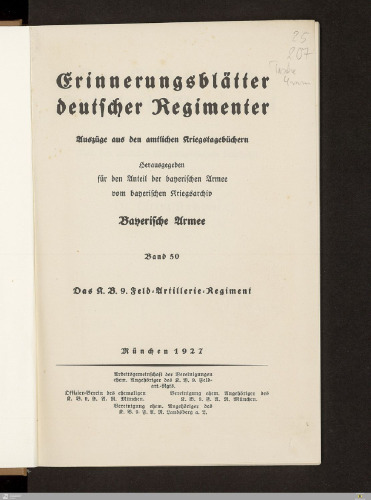 Das K. B. 9. Feld-Artillerie-Regiment