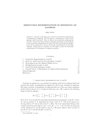 Irreducible representations of semisimple Lie algebras