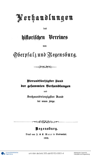 Verhandlungen des Historischen Vereins für Oberpfalz und Regensburg