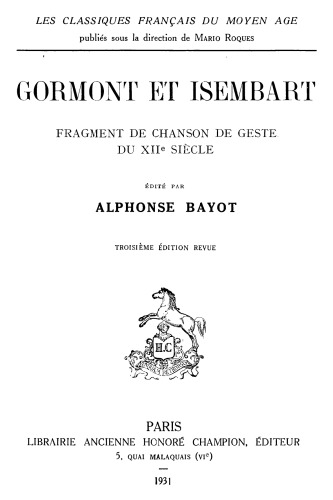 Gormont et Isembart, fragment de chanson de geste du XIIe siècle