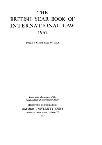 The British Year Book of International Law 1952