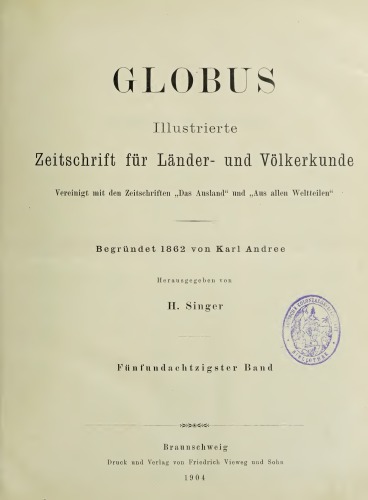 Globus. Illustrierte Zeitschrift für Länder- und Völkerkunde