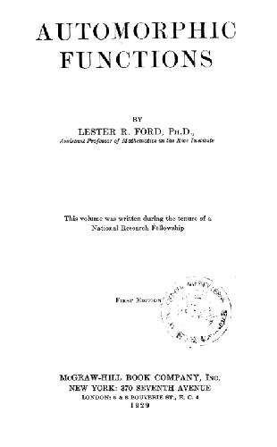 Automorphic Functions 1ST Edition