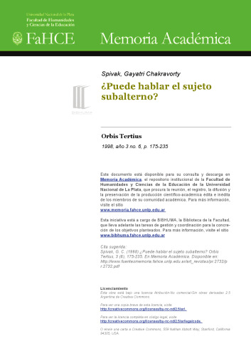 ¿Puede hablar el sujeto subalterno?