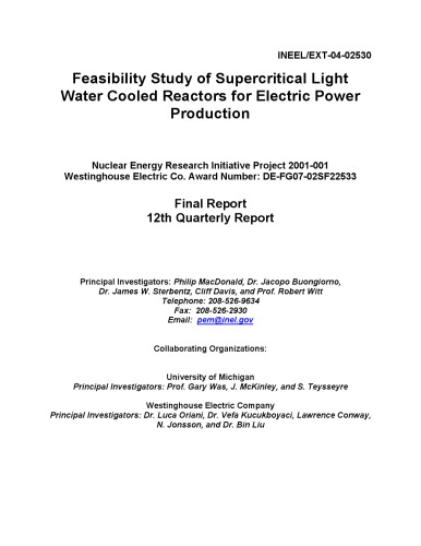 Feasibility Study - Supercritical LWRs for Electrical Power Prodn