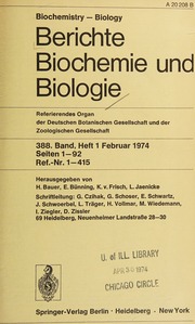 Berichte Biochemie und Biologie 1974-02: Vol 388 Iss 1