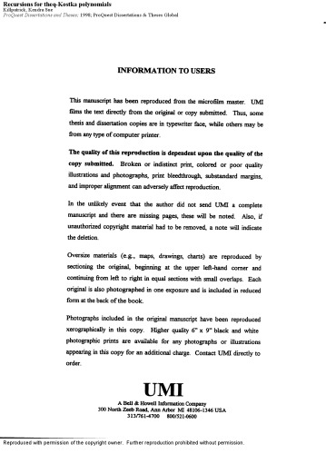 Recursions for the q-Kostka polynomials [PhD thesis]