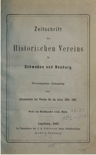 Zeitschrift des Historischen Vereins für Schwaben und Neuburg