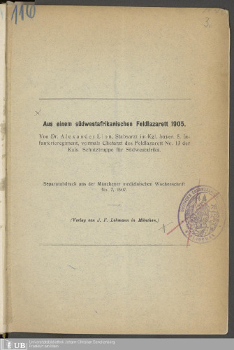 Aus einem südwestafrikanischen Feldlazarett 1905