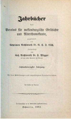 Jahrbücher des Vereins für mecklenburgische Geschichte und Altertumskunde